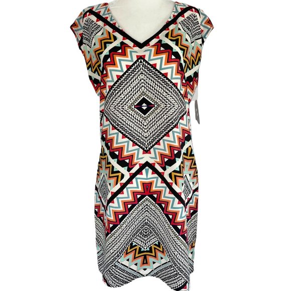 New BeBop Geometric Print Sleeveless Shift Mini Dress Multicolor Size Small - Picture 1 of 16